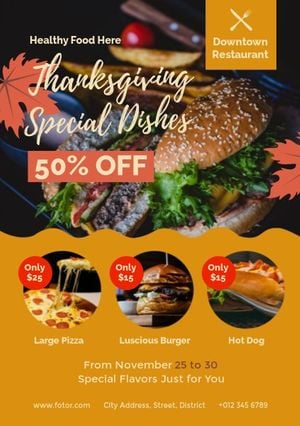 restaurant, hamburger, pizza, Black Thanksgiving Special Dishes Sale Flyer Template