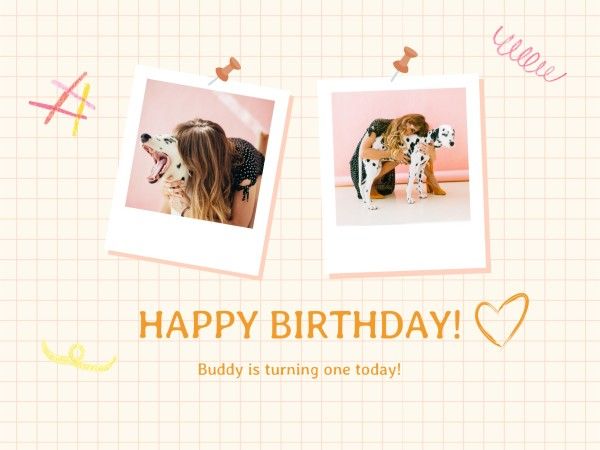 greeting, dog, pet, Soft Yellow Birthday Polaroid Frame Photo Collage Card Template