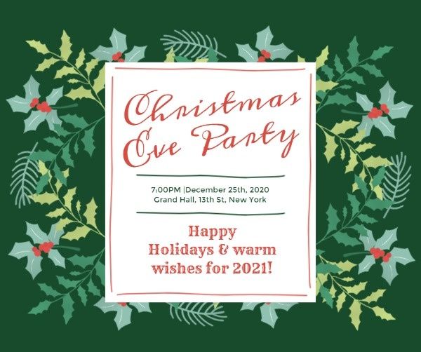 holiday, celebrate, celebration, Green Christmas Eve Party Facebook Post Template