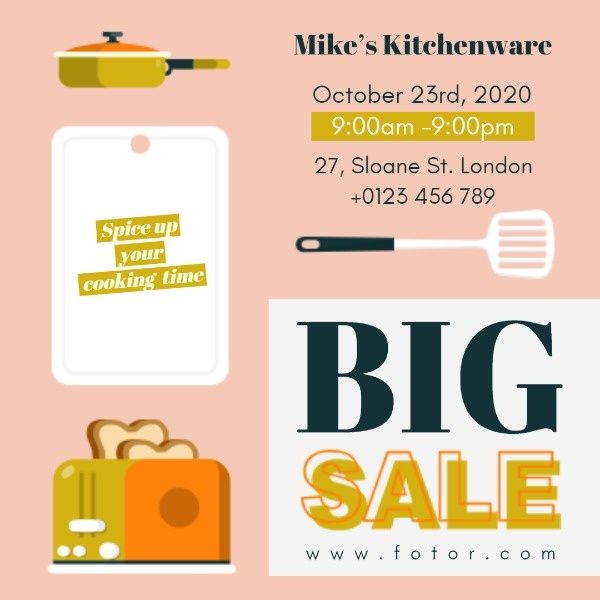 big sale, cooking, cook, Kitchenware Instagram Post Template