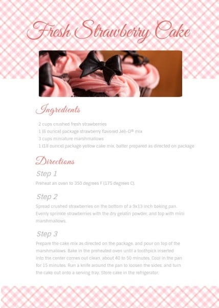 粉红色和白色草莓蛋糕食谱卡 食谱