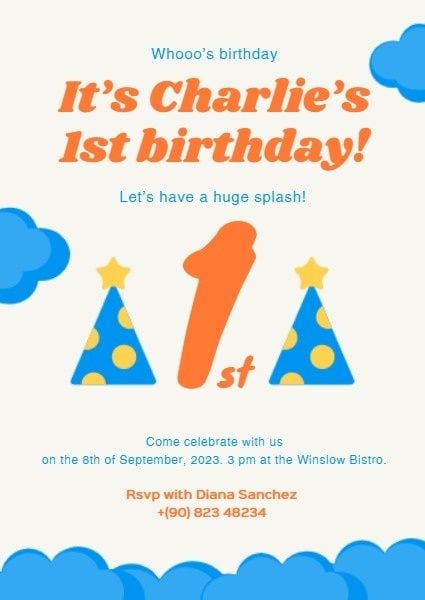 baby birthday, happy birthday, greeting, Baby's One Year Old Birthday Invitation Template