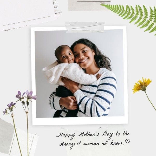 mothers day, mother day, greeting, Gray Floral Collage Mother's Day Instagram Post Template