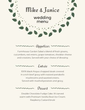 可爱的绿叶婚礼 英文菜单