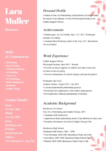 Illustrator Pink Simple Resume Resume