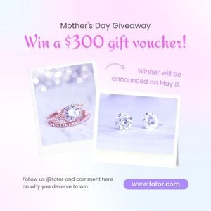 mothers day, mother day, promotion, Blue And Pink Gradient Mother's Day Giveaway Instagram Post Template