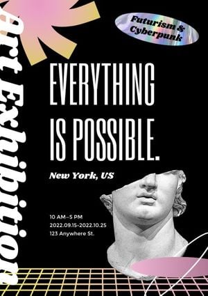 event, acid design, sculpture, Black Cyberpunk Art Exhibition Poster Template