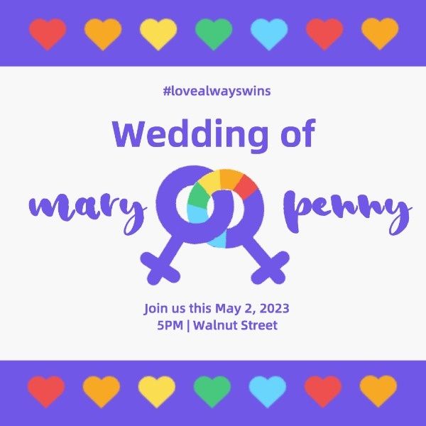 love, color, pride month, Purple LGBT Wedding Invitation Instagram Post Template