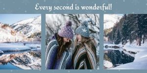 friends, life, snow, Blue Winter Travel Collage Twitter Post Template