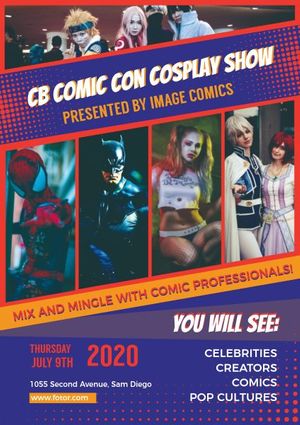 comic characters, anime fan, gradient, Comic Con Cosplay Show Poster Template