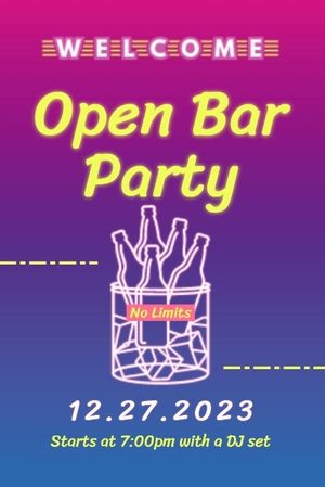 drink, pub, sale, Open Bar Party Neon Sign Pinterest Post Template