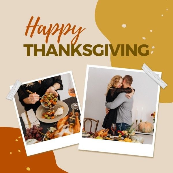 autumn, holiday, celebration, Beige And Brown Simple Thanksgiving Photo Collage Instagram Post Template