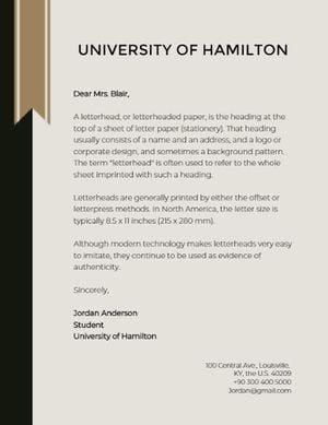 hamilton, education, school, University Letter Letterhead Template