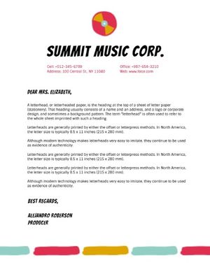 life, fashion, colorful, Summit Music Corp. Letterhead Template