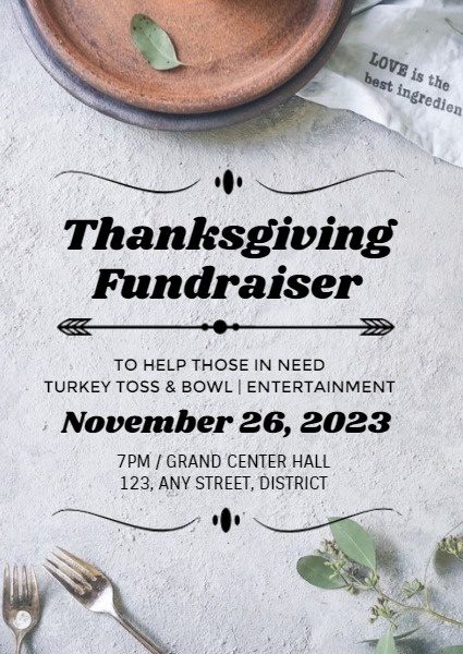 White Simple Thanksgiving Fundraiser Invitation