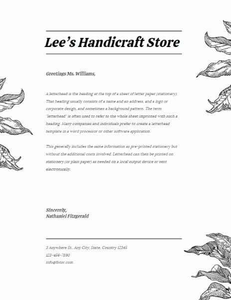 sale, shop, leaves, Simple Handicraft Store Letterhead Template