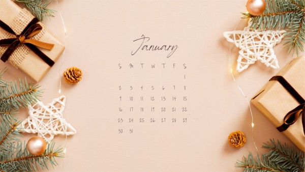 ベージュ1月カレンダーデスクトップの背景 壁紙