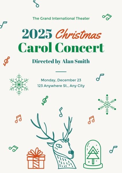 festival, holiday, music, Christmas Carol Concert Poster Template