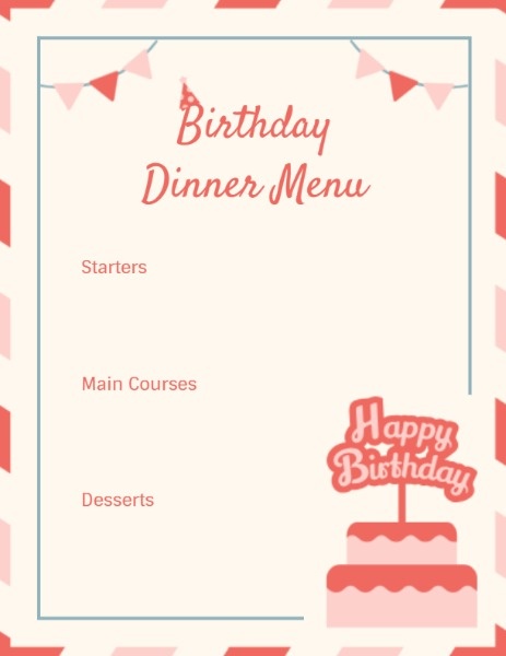 Online Birthday Dinner Menu Template Fotor Design Maker