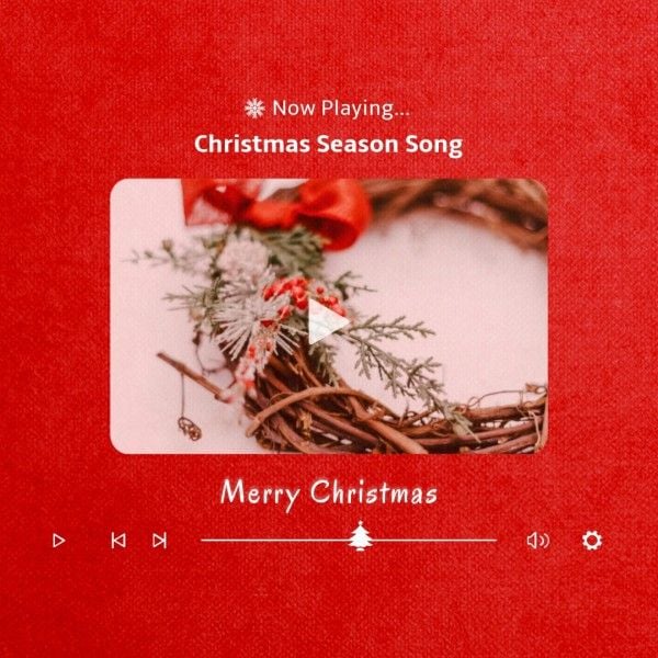 merry christmas, holiday, greeting, Red Christmas Music Playlist Instagram Post Template