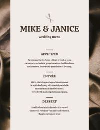背景婚礼 英文菜单