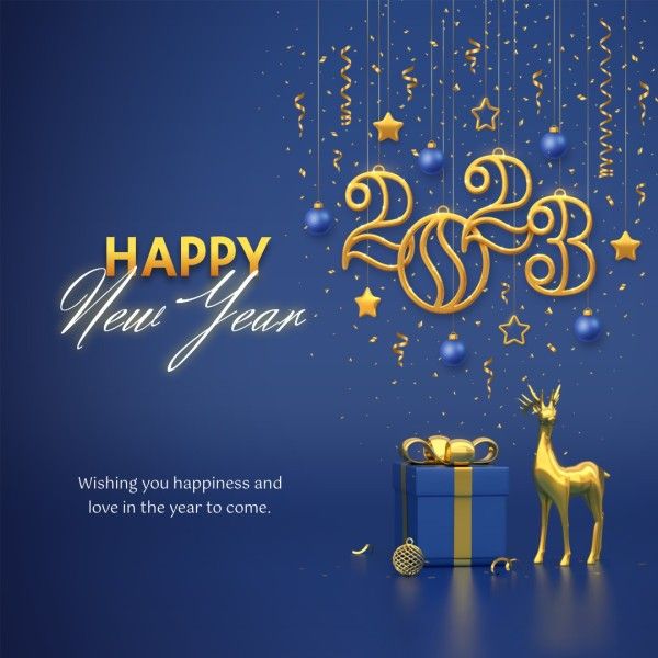celebration, greeting, holiday, Blue Gold Happy New Year Instagram Post Template