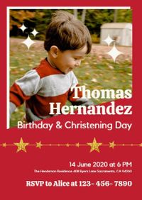 happy birthday, greeting, wishing, Red Birthday And Christening Party Invitation Template