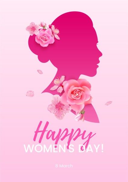 粉色插图妇女节快乐 英文海报