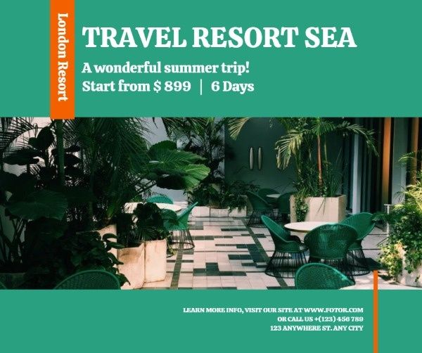 holiday, vacation, travel, Green And Modern Summer Trip Facebook Post Facebook Post Template