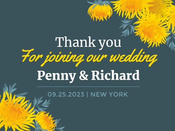 緑と黄色の菊の結婚式のイベントは、お礼状 メッセージカード