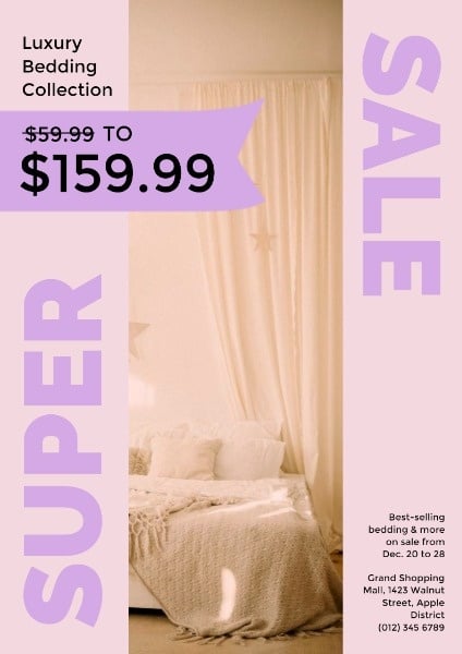 ピンクとイエローの寝具の販売 ポスター