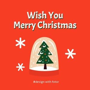 xmas, christmas tree, greeting, Orange Cute Merry Christmas Social Media Post Instagram Post Template