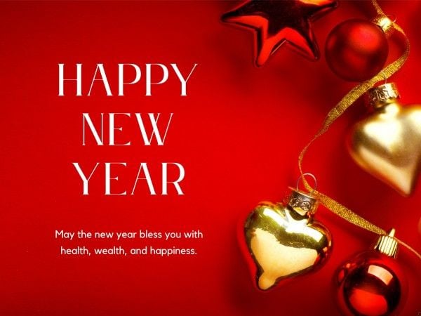 greeting, festival, holiday, Red Festive Happy New Year Celebration Card Template