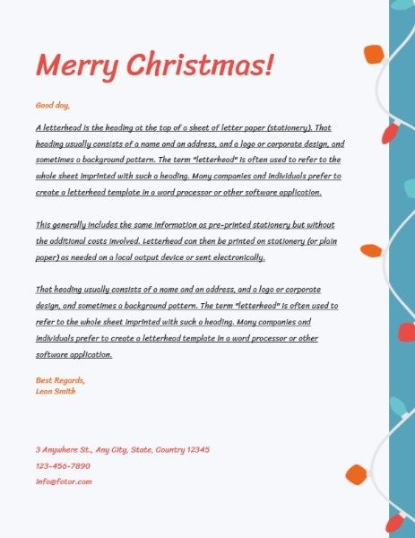 Customizable White Merry Christmas Greeting Letter Letterhead Templates 