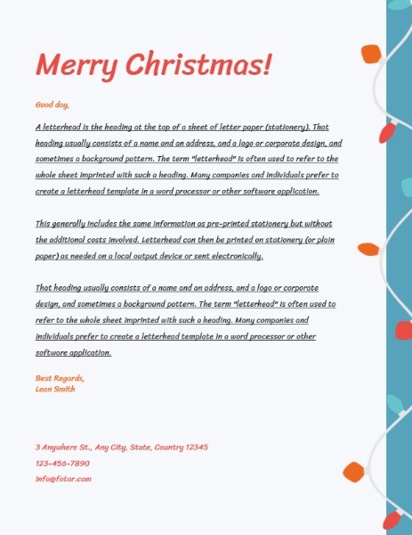 White Merry Christmas Greeting Letter Letterhead