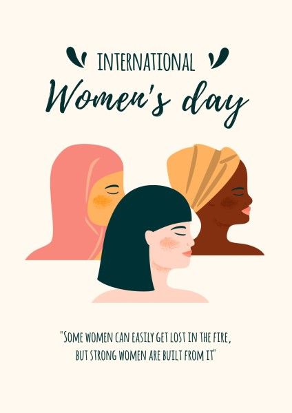 米色插图国际妇女节 英文海报
