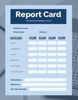 蓝色报告卡 成绩反馈表