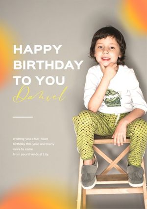 greeting, celebration, boy, Grey And Orange Gradient Happy Birthday Poster Template