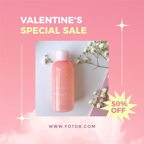 valentines day, love, illustration, Pink Valentine Beauty Sale Promotion Instagram Post Template