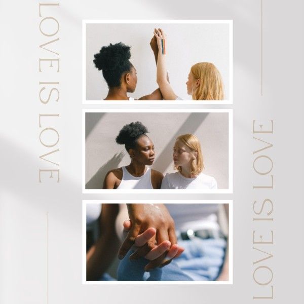 love is love, love wins, valentines day, Gray LGBT Love Couple Valentine Collage Photo Collage (Square) Template