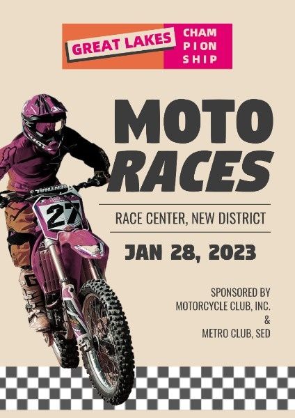 race, gaming, contest, Retro Motorcycle Racing Game Poster Template