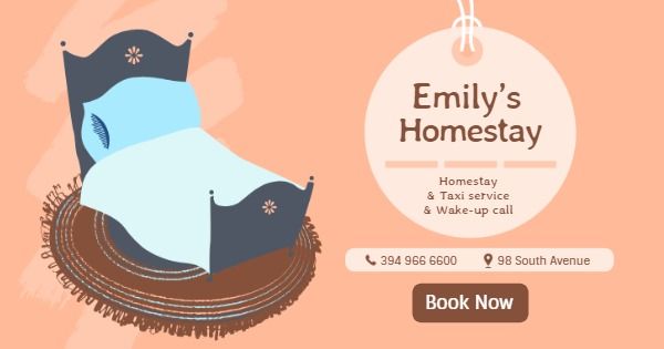 taxi service, wakeup call, reservation, Homestay Facebook Ad Medium Template