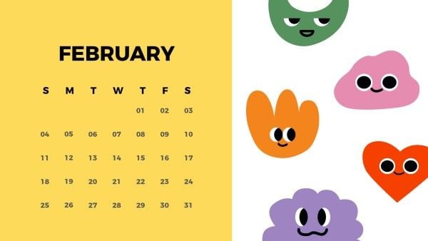 cartoon, daily, desk, Yellow February Calendar Template
