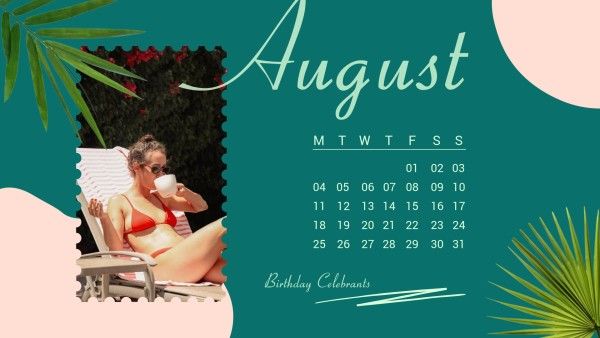 date, day, time, Fresh Green August Calendar Template