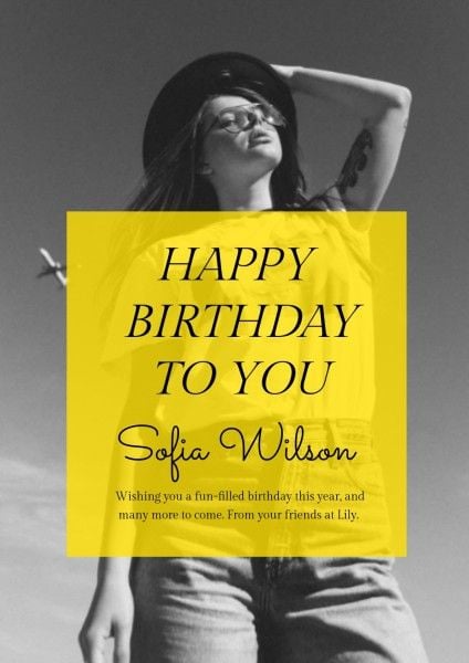 girl, model, simple, Yellow Happy Birthday Celebrate Poster Template