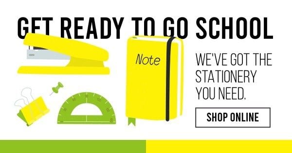 sale, back to school, online sale, Stationery Shop Facebook Ad Medium Template