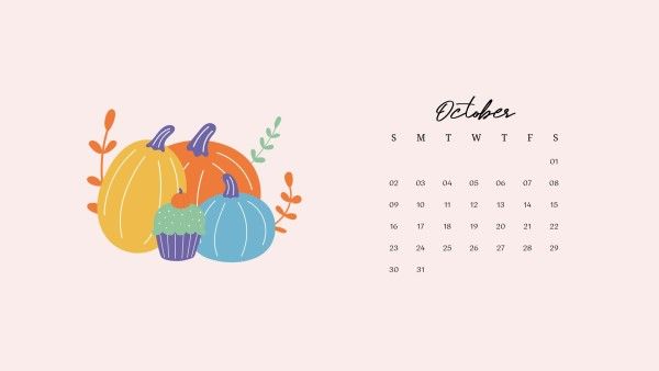 calendar, pumpkin, autumn, Pink Minimal Illustration October Halloween Desktop Wallpaper Template