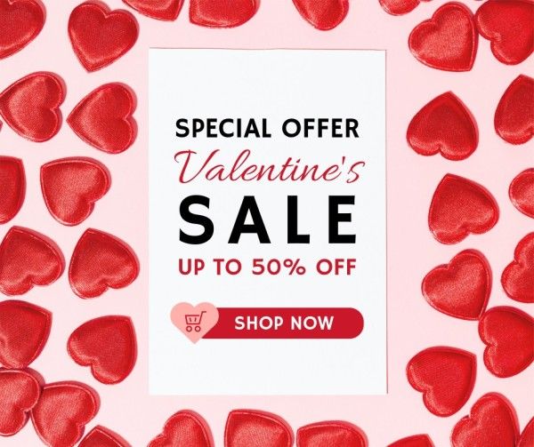 valentines day, love, life, Pink Heart Valentine's Day Sale Promotion Facebook Post Template