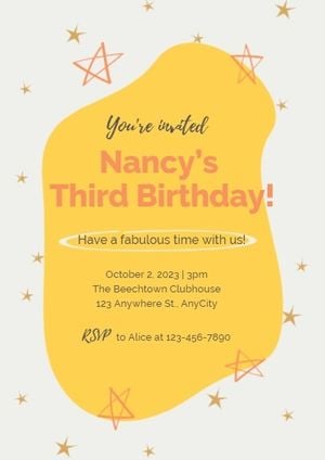 happy birthday, party, events, Yellow Starry Birthday Invitation Template