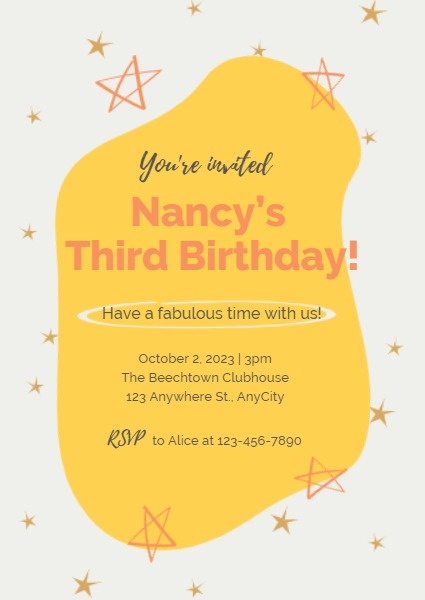 Yellow Starry Birthday Invitation Invitation